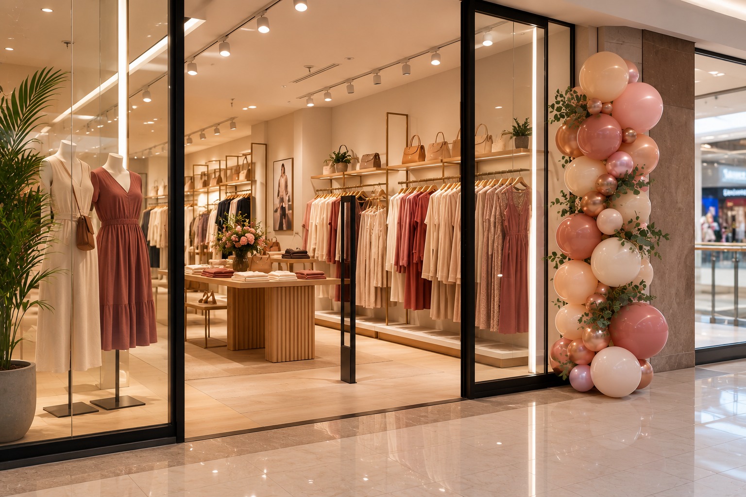 Recepção sofisticada com detalhes em nude e dourado